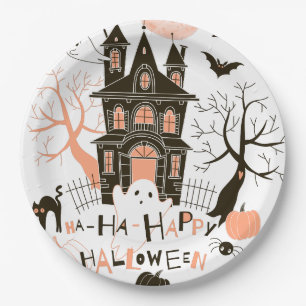Assiettes En Carton Chambre hantée par Halloween heureuse