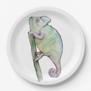 Assiettes En Carton Chameleon à aquarelle mignonne