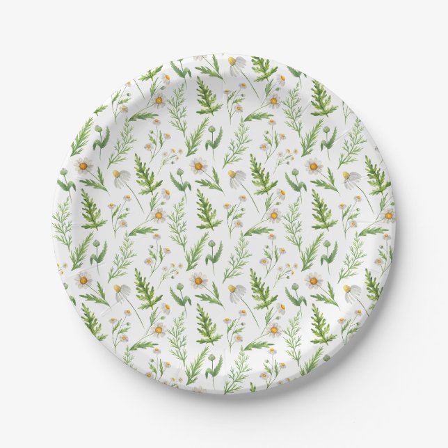 Assiettes En Carton Chamomile Fleur Botanique Rustique Motif (Devant)
