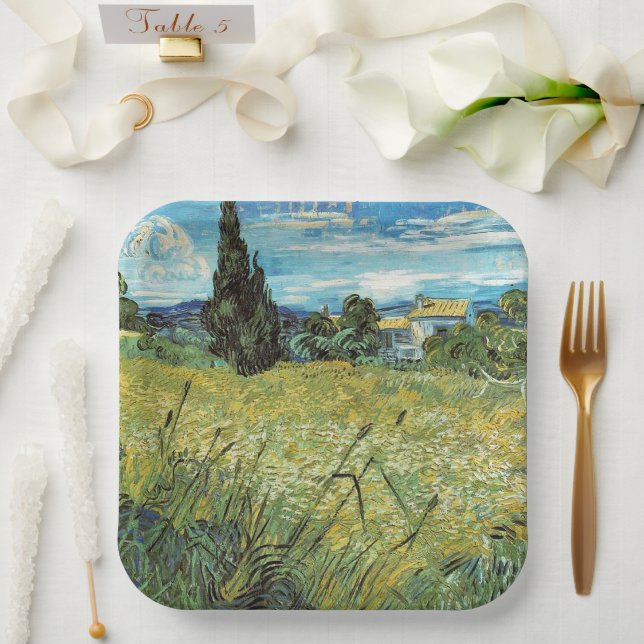 Assiettes En Carton Champ de blé vert Vincent van Gogh (Mariage)