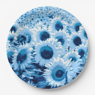 Assiettes En Carton Champ de tournesols - nuances de bleu