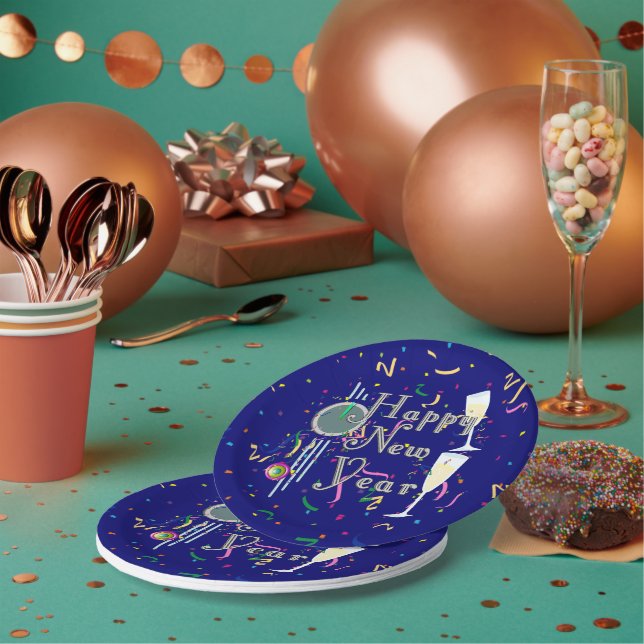 Assiettes En Carton Champagne and Countdown Clock New Years (Multi)
