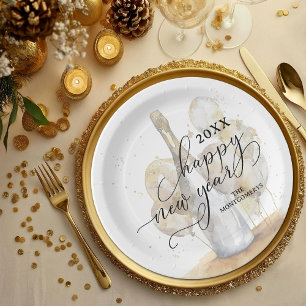 Assiettes En Carton Champagne élégant et ballons Bonne Année