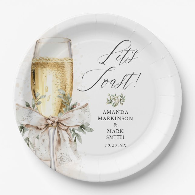 Assiettes En Carton Champagne Let's Toast Winter Engagement (Devant)