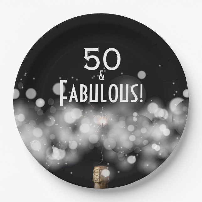 Assiettes En Carton Champagne & Sparkler 50 & Plaques papier fabuleuse (Devant)