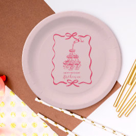 Assiettes En Carton Champagne Tower Pink Hand Drawn Birthday Party