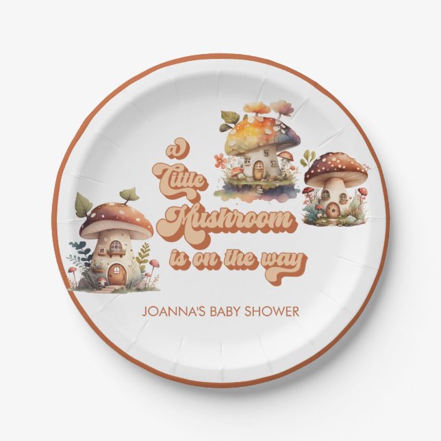 Assiettes En Carton Champignon | Baby shower non sexiste (Devant)