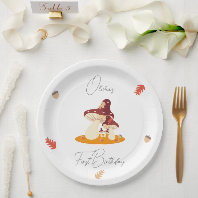 Assiettes En Carton Champignon forestier Premier anniversaire (Mariage)