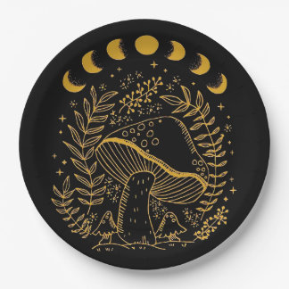 Assiettes En Carton Champignons Boho, Champignons Hippie, Lune Mystiqu