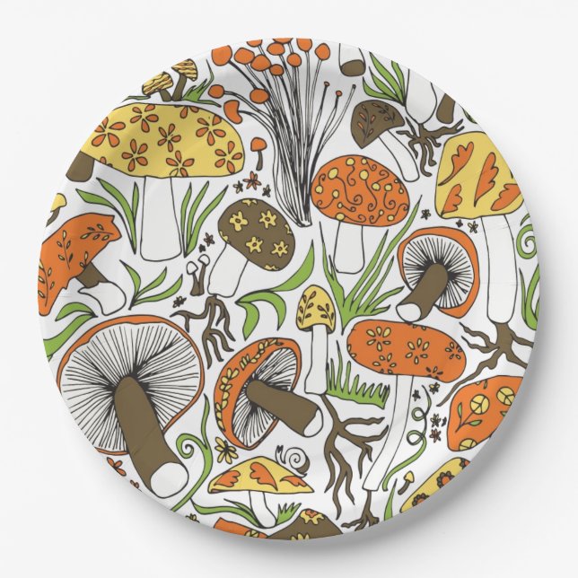 Assiettes En Carton Champignons dessinés à la main (Devant)