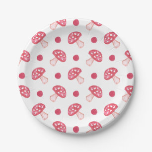 Assiettes En Carton champignons et pois rouges mignons d'aquarelle