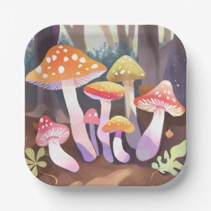 Assiettes En Carton Champignons Mignons   Forêt Aquarelle