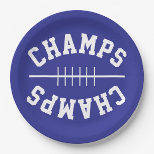 Assiettes En Carton CHAMPS Football en forme de texte sur fond violet 