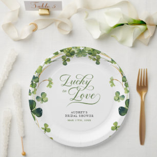 Assiettes En Carton Chanceux en amour Baby Shower Trèfle Vert