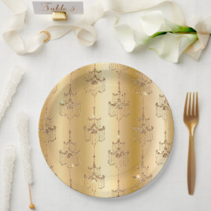 Assiettes En Carton Chandeliers de Parties scintillant en or