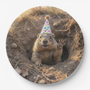 Assiettes En Carton Chapeau d'anniversaire de marmotte