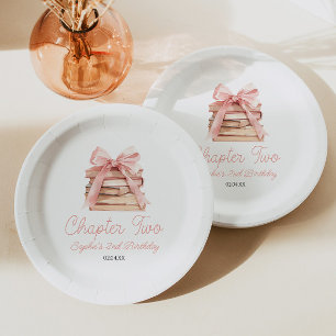 Assiettes En Carton Chapitre deux nœud rose livres fête d'anniversaire