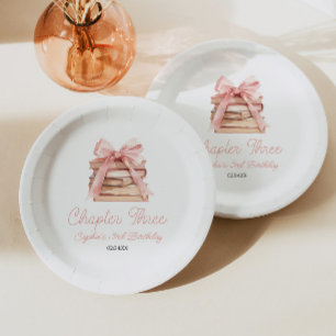 Assiettes En Carton Chapitre Trois Nœud Rose Livres Fête d'anniversair