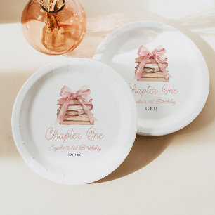 Assiettes En Carton Chapitre un nœud rose Livres de fête d'anniversair