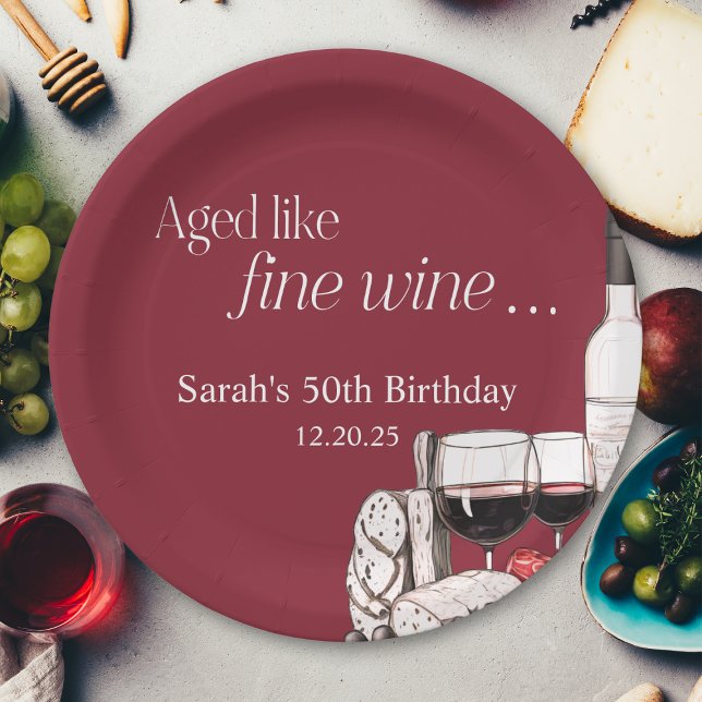 Assiettes En Carton Charcuterie et vin rouge 50e anniversaire (Créateur téléchargé)