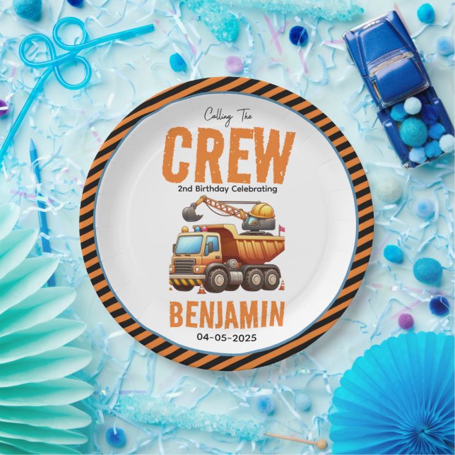 Assiettes En Carton Chariot Camion de l'équipage de construction 2e an (Fête)