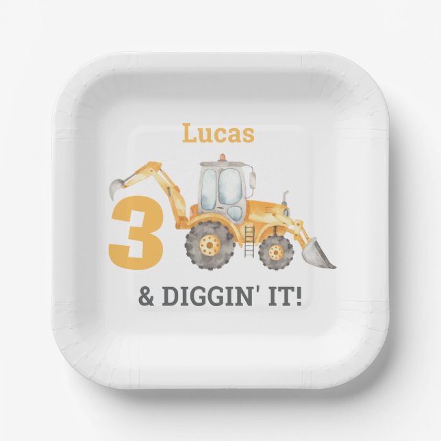 Assiettes En Carton Chariot de construction Anniversaire Plaque papier (Recto)