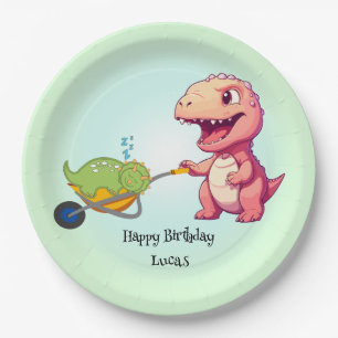 Assiettes En Carton Chariot de paille de dinosaure drôle Anniversaire 