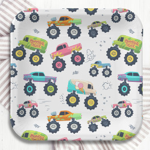 Assiettes En Carton Chariot Monster couleur d'aquarelle moderne