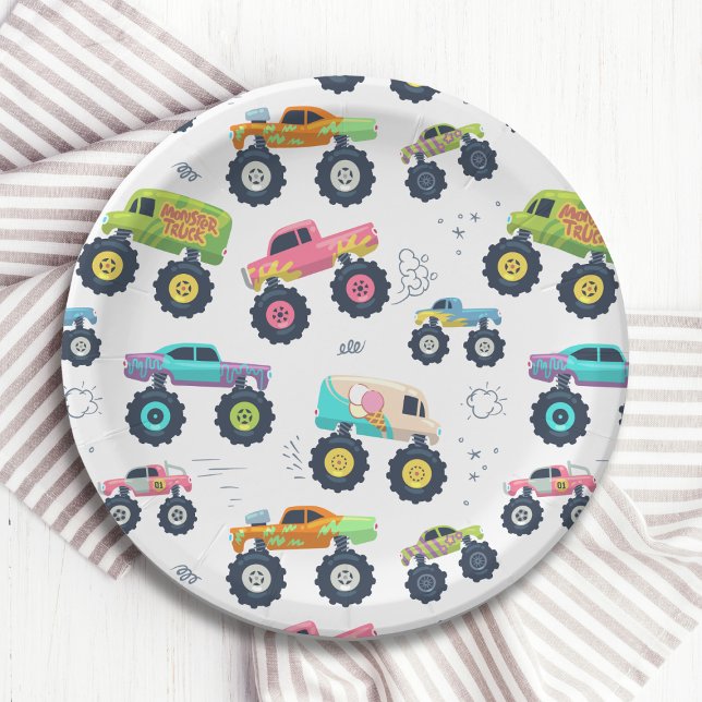 Assiettes En Carton Chariot Monster couleur d'aquarelle moderne (Créateur téléchargé)