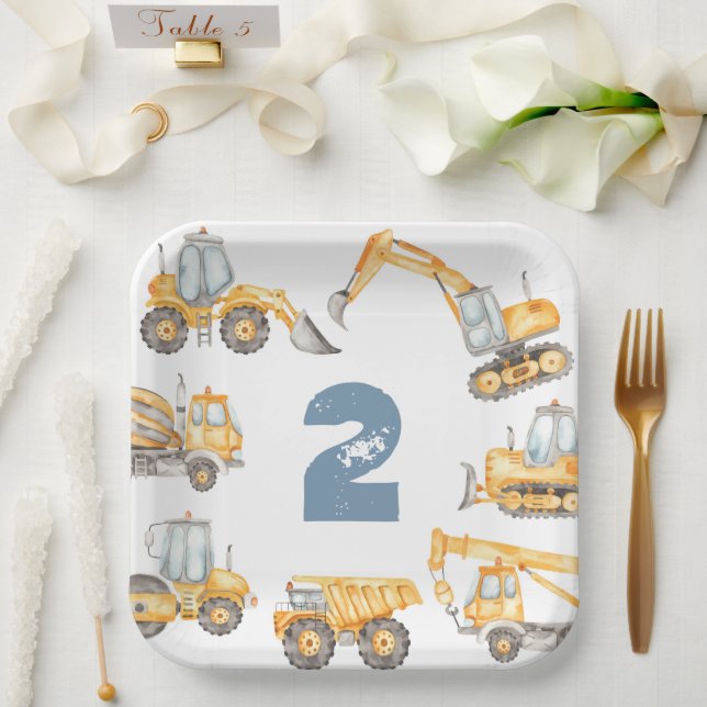 Assiettes En Carton Chariots de construction fête d'anniversaire (Mariage)