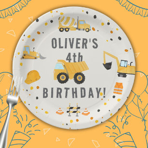 Assiettes En Carton Chariots de construction fête d'anniversaire