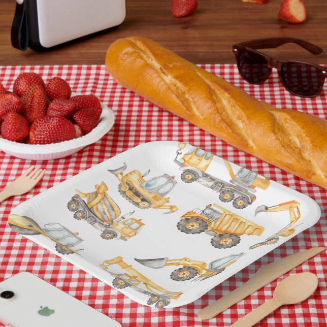 Assiettes En Carton Chariots de construction fête d'anniversaire (Pique-nique)