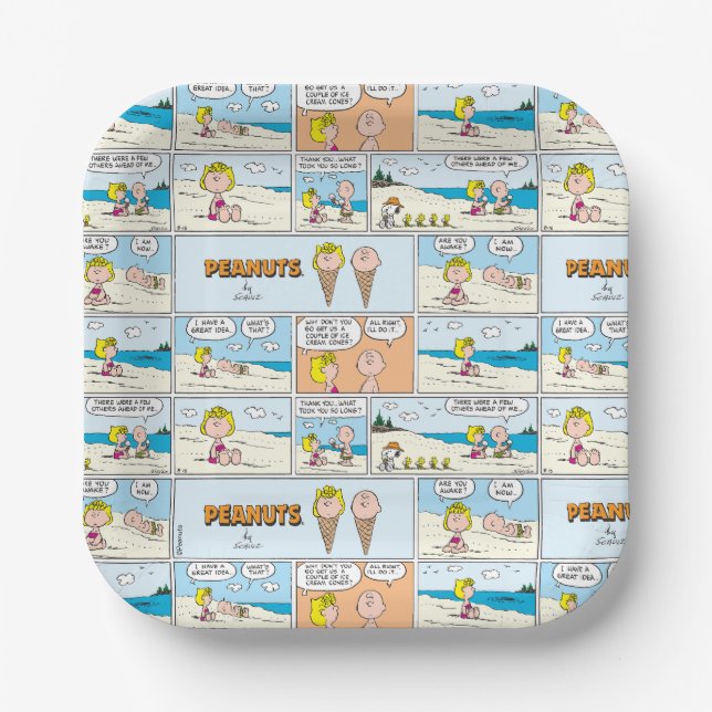 Assiettes En Carton Charlie Brown & Glace Sally À La Plage (Recto)
