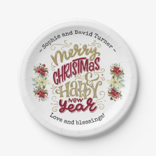 Assiettes En Carton Charm Joyeux Noël Joyeux Nouvel An Typographie