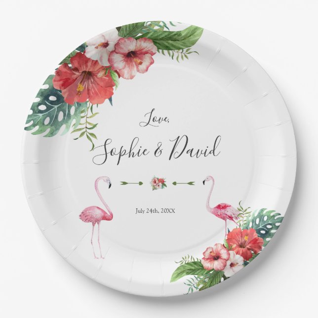 Assiettes En Carton Charm Luau Flamant rose Tropical Floral Mariage (Devant)