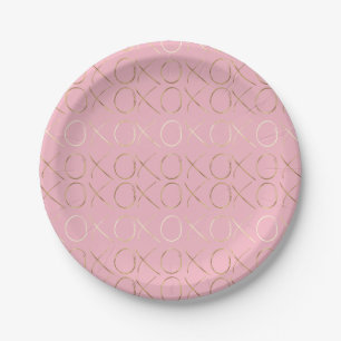 Assiettes En Carton Charme Girly rose XOXO d'or