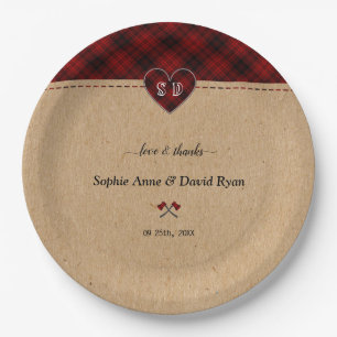 Assiettes En Carton Charme Rustique Rouge Plaid Buffalo Monogramme Mar