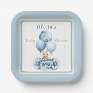 Assiettes En Carton Charming Bunny In Blue Boy's Baby shower