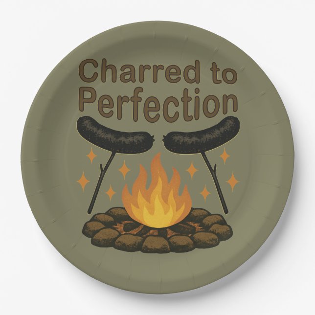 Assiettes En Carton Charred to Perfection Funky Campfire Hot Dog (Devant)