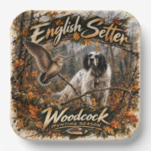 Assiettes En Carton Chasse à la bécasse avec un Setter Anglais ,Art