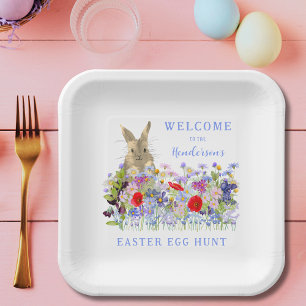 Assiettes En Carton Chasse aux œufs de Pâques personnalisée Lapin flor