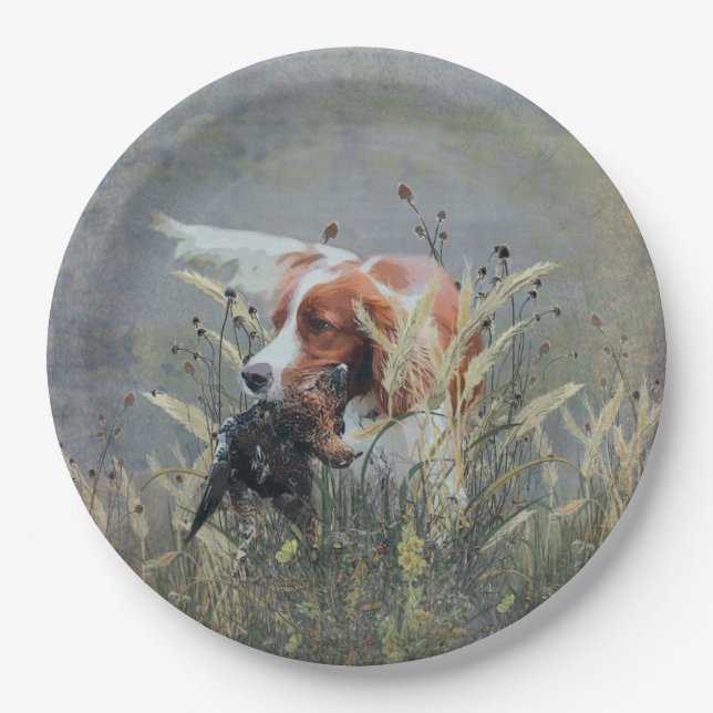 Assiettes En Carton Chasse avec Epagneul Breton (Devant)