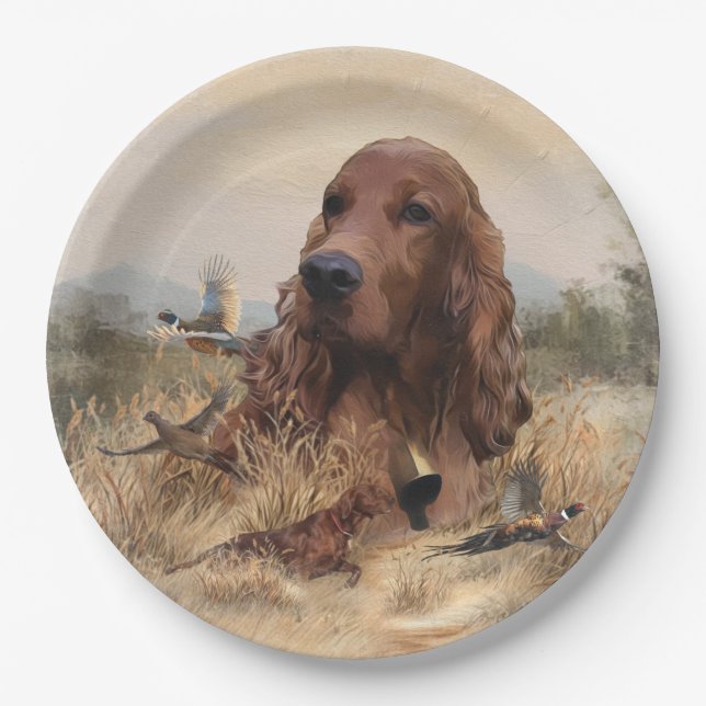 Assiettes En Carton Chasse de Setter irlandais faisan, Art (Devant)