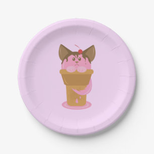 Assiettes En Carton Chat à crème glacée fraise