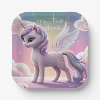 Assiettes En Carton Chat à licorne arc-en-ciel personnalisé