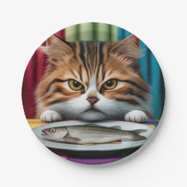 Assiettes En Carton Chat avec poisson