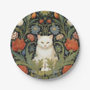 Assiettes En Carton Chat blanc Art nouveau dans le jardin