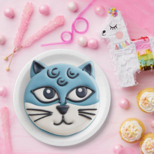 Assiettes En Carton Chat bleu oriental 3D Inspiré