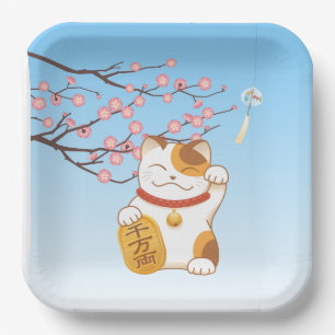 Assiettes En Carton Chat Calico Lucky Japonais, Maneki Neko