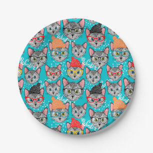 Assiettes En Carton Chat dans le casquette